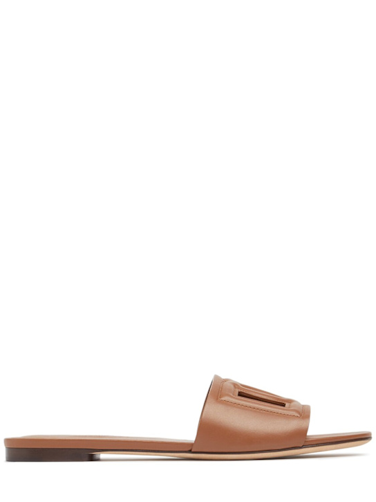 Dolce&Gabbana: 10mm Bianca leather slide sandals - Tan - women_0 | Luisa Via Roma
