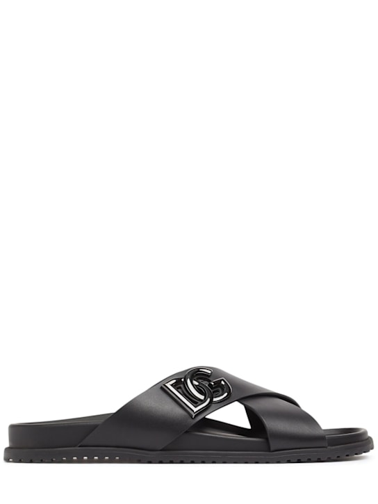 Dolce&Gabbana: Leather sandals - Black - men_0 | Luisa Via Roma