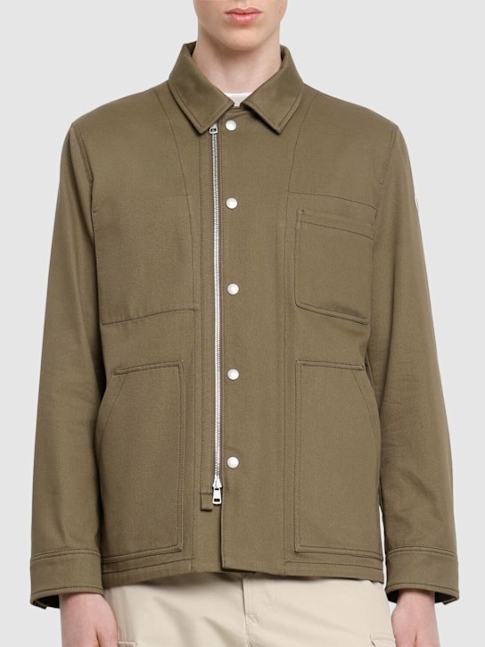 Moncler: Guerledan hooded cotton shirt jacket - Olive Green - men_3 | Luisa Via Roma