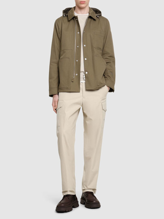 Moncler: Guerledan hooded cotton shirt jacket - Olive Green - men_1 | Luisa Via Roma