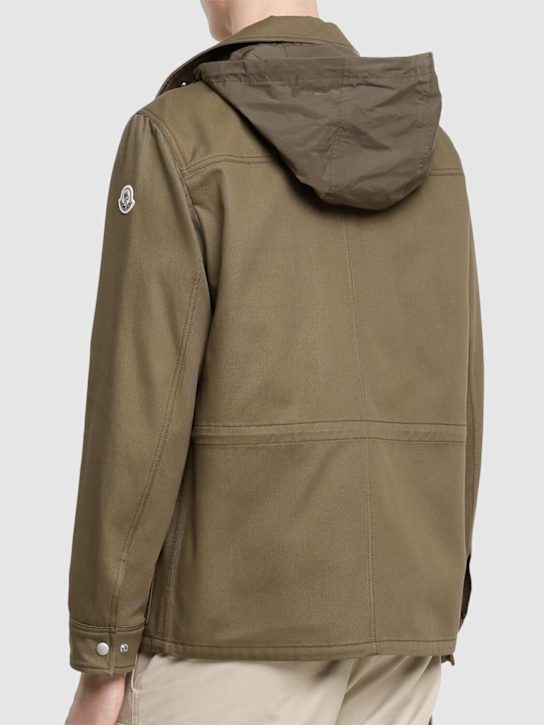 Moncler: Guerledan hooded cotton shirt jacket - Olive Green - men_2 | Luisa Via Roma