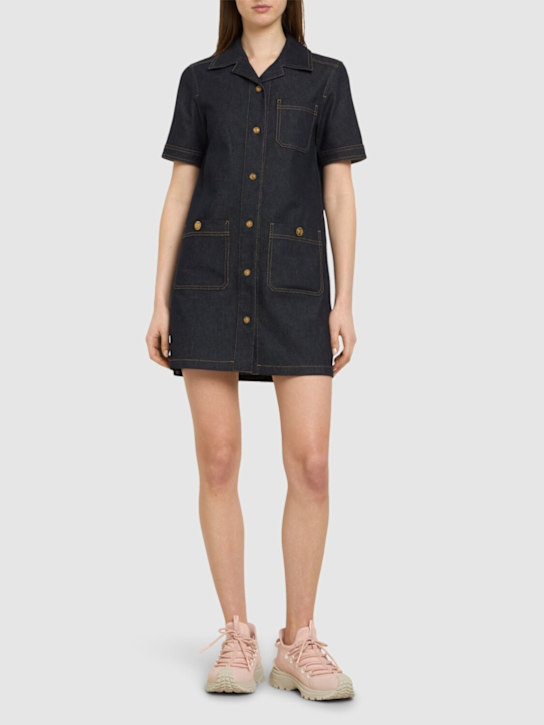 Moncler: Cotton blend denim mini dress - women_1 | Luisa Via Roma