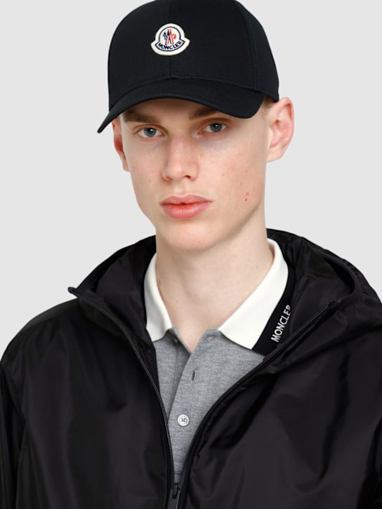 Moncler: Logo cotton gabardine baseball cap - Black - men_1 | Luisa Via Roma