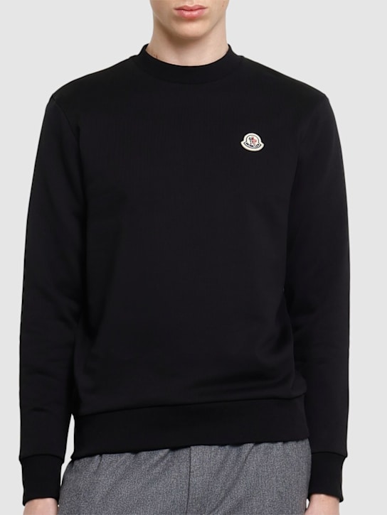 Moncler: Logo patch cotton sweatshirt - Black - men_2 | Luisa Via Roma