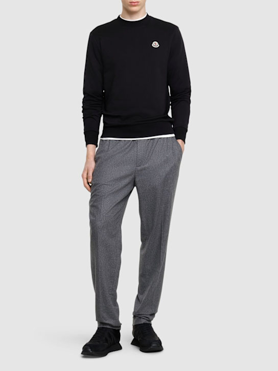 Moncler: Logo patch cotton sweatshirt - Black - men_1 | Luisa Via Roma