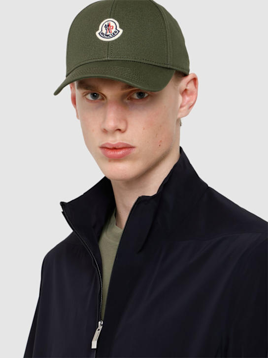 Moncler: Logo cotton gabardine baseball cap - Olive Green - men_1 | Luisa Via Roma
