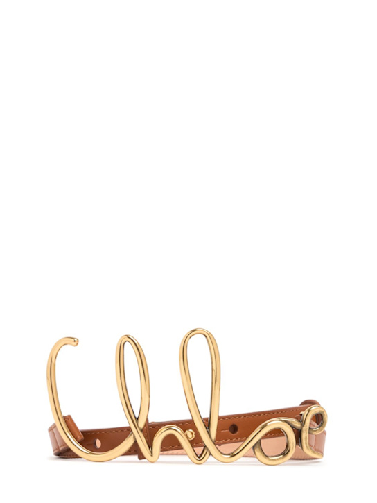 Chloé: Logo leather belt - Clay Brown - women_0 | Luisa Via Roma
