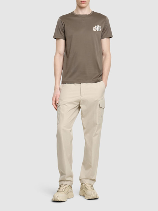 Moncler: Double logo patch cotton t-shirt - Green - men_1 | Luisa Via Roma