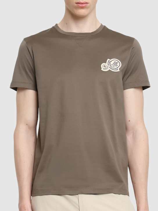 Moncler: Double logo patch cotton t-shirt - Green - men_2 | Luisa Via Roma