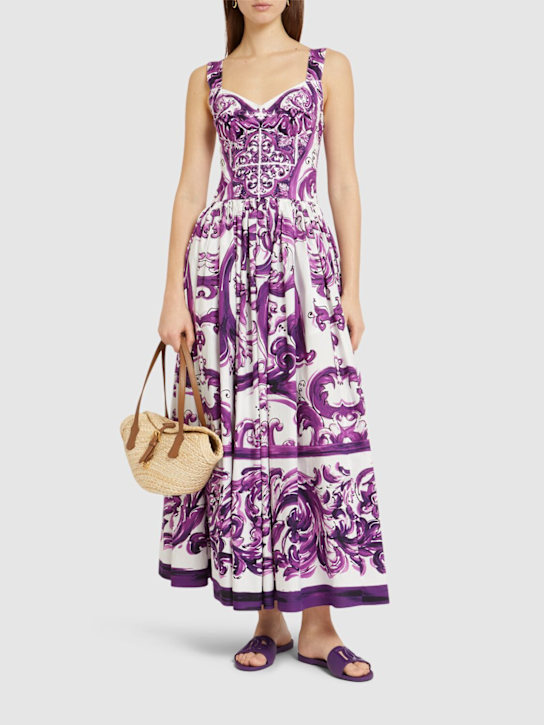 Dolce&Gabbana: Maiolica printed cotton long dress - Purple/Multi - women_1 | Luisa Via Roma