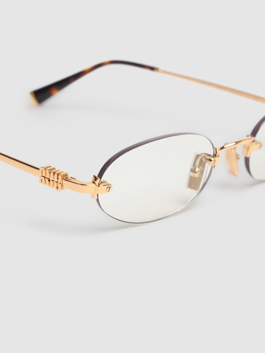 Miu Miu: Regard round metal sunglasses - Gold/Clear Blue - women_3 | Luisa Via Roma