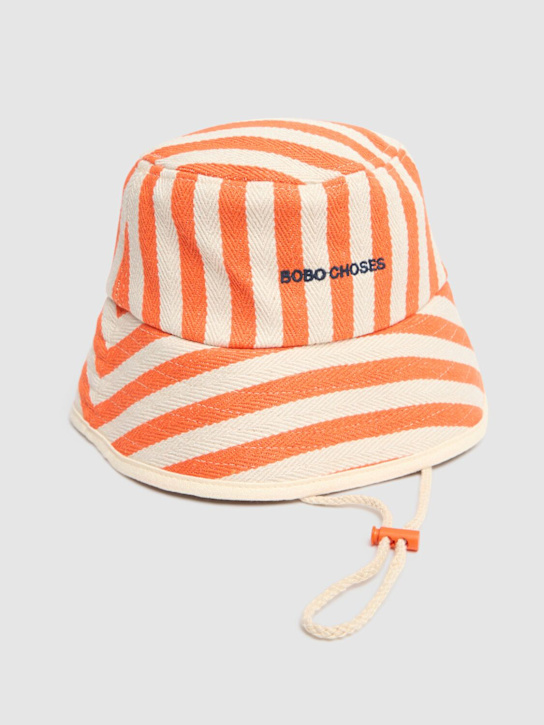 Bobo Choses: Gorro pescador de algodón a rayas - Blanco/Naranja - kids-boys_1 | Luisa Via Roma