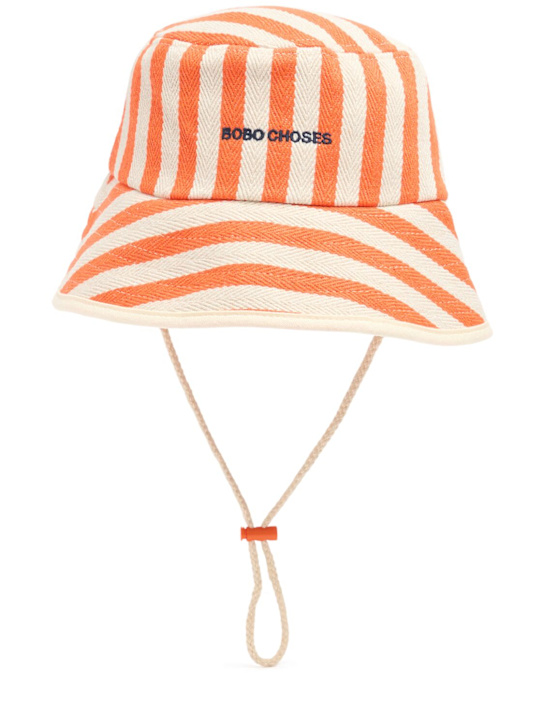 Bobo Choses: Gorro pescador de algodón a rayas - Blanco/Naranja - kids-boys_0 | Luisa Via Roma