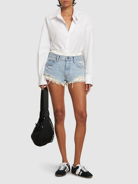 Alexander Wang: Frayed denims short w/ silk boxers - women_1 | Luisa Via Roma