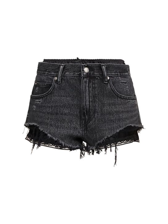 Alexander Wang: Frayed denim shorts w/ silk boxers - women_0 | Luisa Via Roma