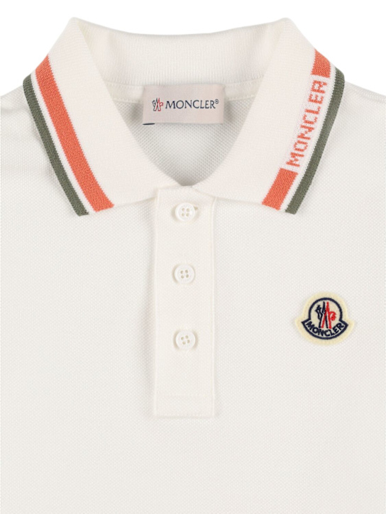 Moncler: Polo e shorts in cotone piqué - Bianco/Verde - kids-boys_1 | Luisa Via Roma