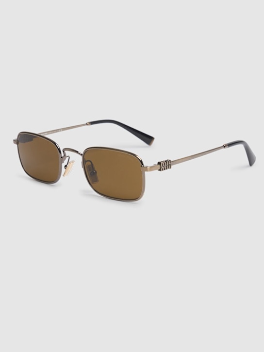 Miu Miu: Squared metal sunglasses - Gold/Brown - women_2 | Luisa Via Roma