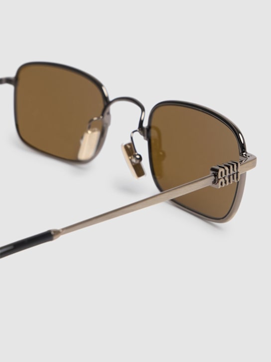 Miu Miu: Squared metal sunglasses - Gold/Brown - women_3 | Luisa Via Roma