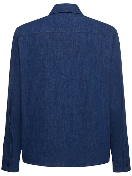 Moncler: Cotton blend denim zip-up shirt - Blue - men_3 | Luisa Via Roma