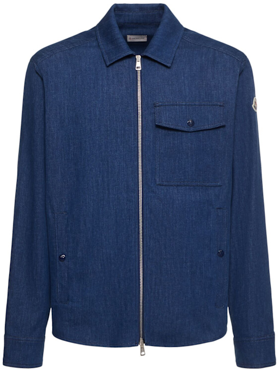 Moncler: Cotton blend denim zip-up shirt - Blue - men_0 | Luisa Via Roma