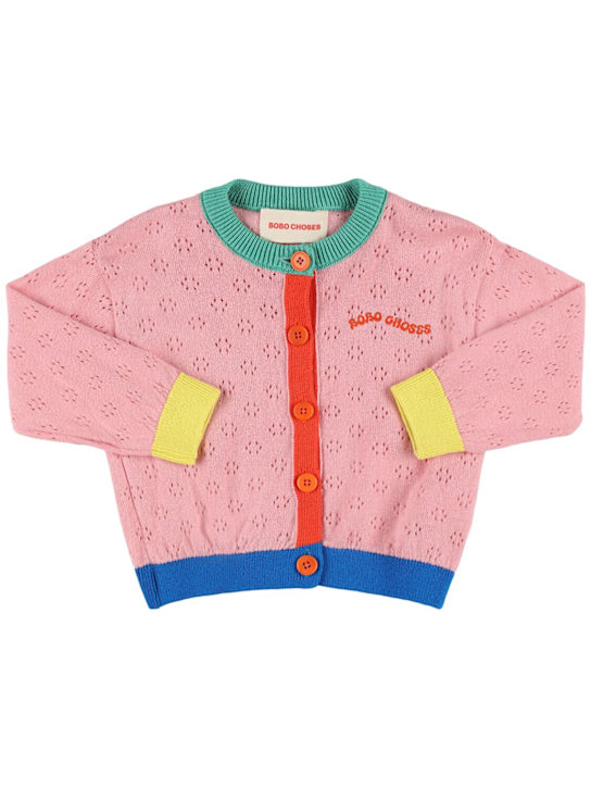 Bobo Choses: コットンニットカーディガン - ピンク - kids-girls_0 | Luisa Via Roma