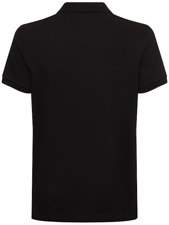 Moncler: Logo patch cotton polo shirt - Black - men_3 | Luisa Via Roma