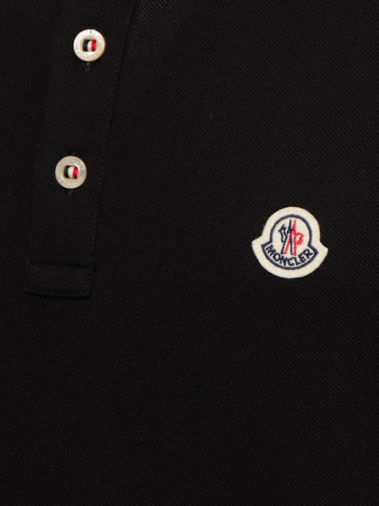Moncler: Logo patch cotton polo shirt - Black - men_4 | Luisa Via Roma