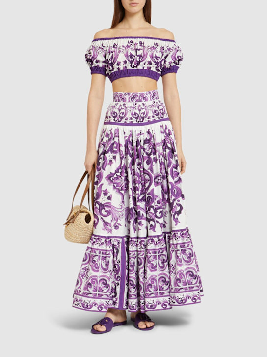 Dolce&Gabbana: Maiolica printed cotton cropped top - White/Purple - women_1 | Luisa Via Roma