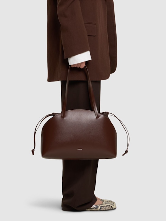 Jil Sander: Medium Curve palmellato leather bag - Dark Earth - women_1 | Luisa Via Roma