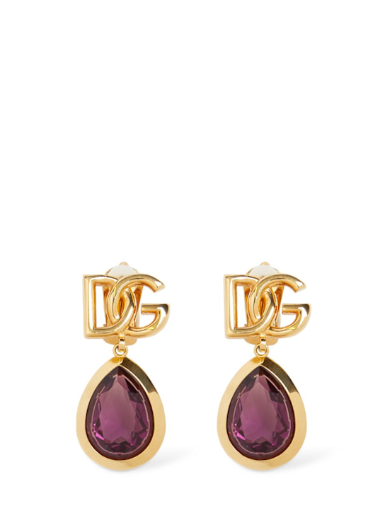 Dolce&Gabbana: Logo stone clip-on earrings - Gold - women_0 | Luisa Via Roma