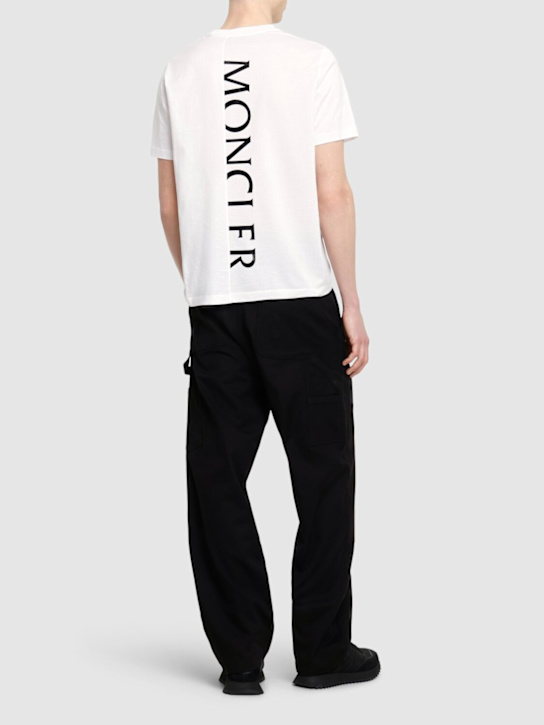 Moncler: Vertical back logo cotton t-shirt - men_1 | Luisa Via Roma