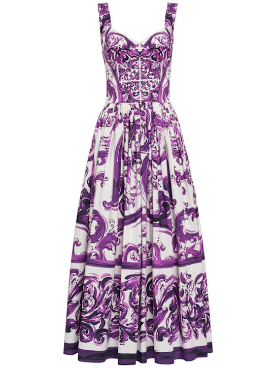 Dolce&Gabbana: Maiolica printed cotton long dress - Purple/Multi - women_0 | Luisa Via Roma