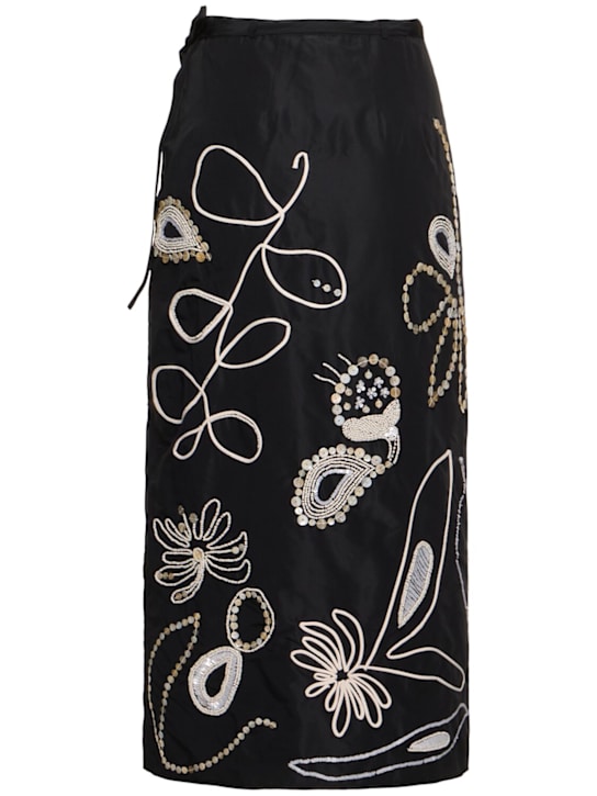 Forte_forte: Pearl suite embroidered taffeta sarong - Black - women_3 | Luisa Via Roma