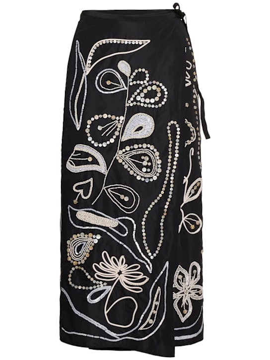 Forte_forte: Pearl suite embroidered taffeta sarong - Black - women_0 | Luisa Via Roma