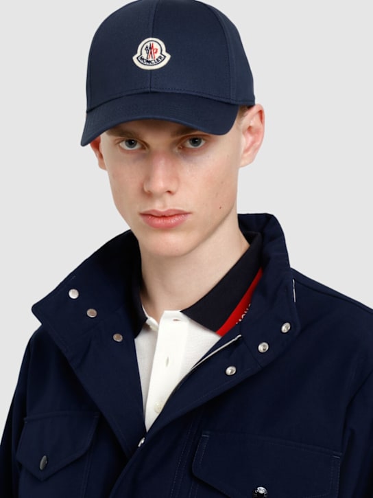 Moncler: Logo cotton gabardine baseball cap - Navy - men_1 | Luisa Via Roma