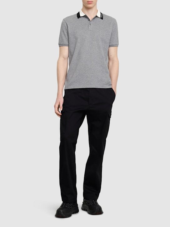 Moncler: Embroidered logo cotton polo shirt - Grey - men_1 | Luisa Via Roma