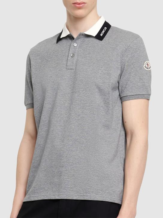 Moncler: Embroidered logo cotton polo shirt - Grey - men_2 | Luisa Via Roma