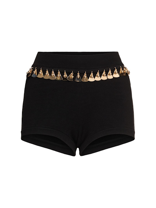 Rabanne: Embellished silk blend knit shorts - Black - women_0 | Luisa Via Roma