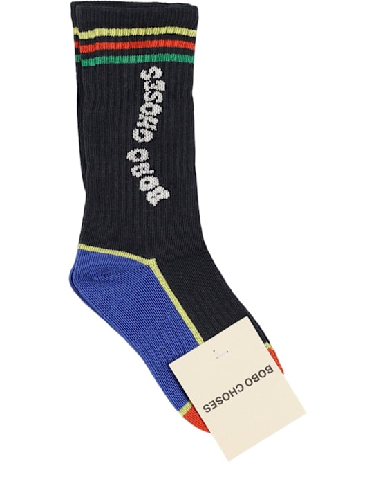 Bobo Choses: Logo cotton blend socks - Black - kids-boys_0 | Luisa Via Roma