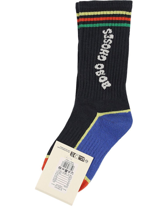 Bobo Choses: Logo cotton blend socks - Black - kids-boys_1 | Luisa Via Roma