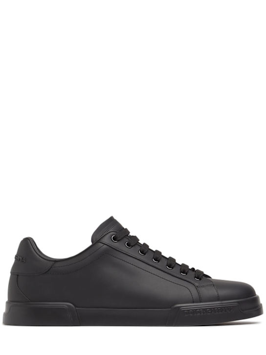 Dolce&Gabbana: Leather sneakers - Black - men_0 | Luisa Via Roma