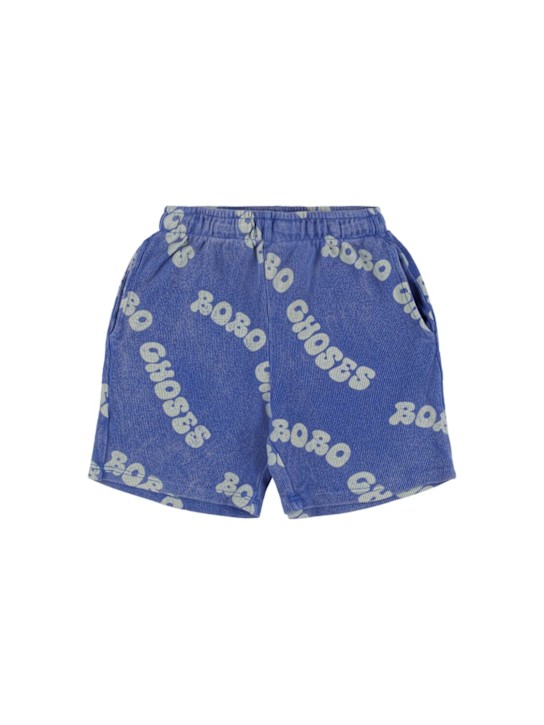Bobo Choses: Printed cotton sweat shorts - Light Blue - kids-boys_0 | Luisa Via Roma