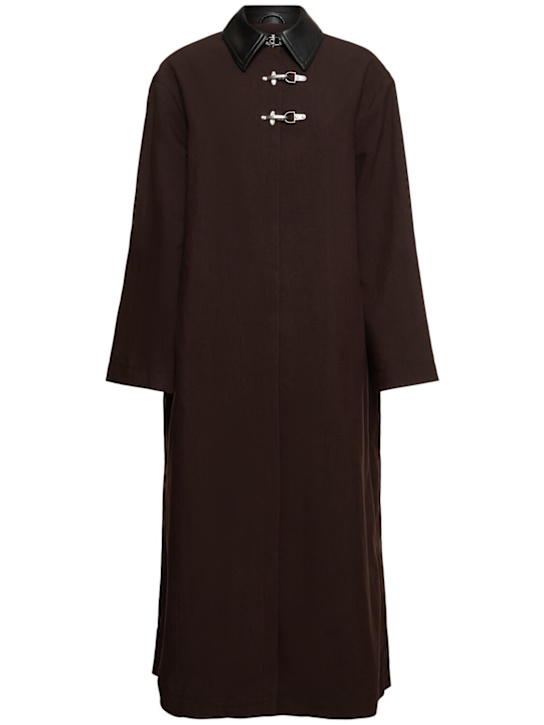 Nanushka: Zofia waxed cotton blend long coat - Dark Brown - women_0 | Luisa Via Roma