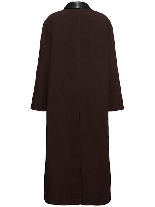 Nanushka: Zofia waxed cotton blend long coat - Dark Brown - women_3 | Luisa Via Roma