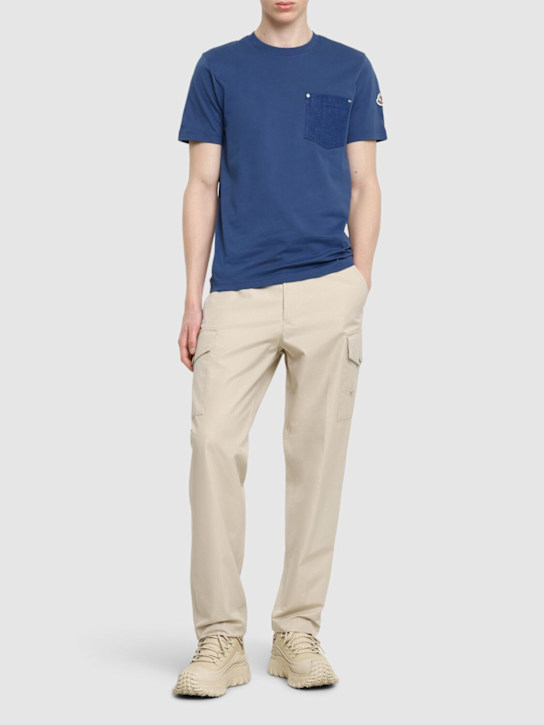 Moncler: Cotton denim t-shirt with pocket - Blue - men_1 | Luisa Via Roma