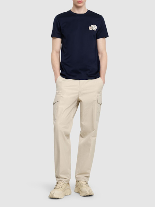 Moncler: Double logo patch cotton t-shirt - men_1 | Luisa Via Roma