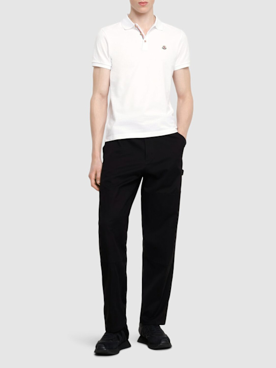 Moncler: Logo patch cotton polo shirt - men_1 | Luisa Via Roma