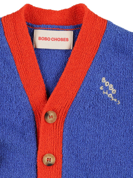 Bobo Choses: Cotton blend terry knit cardigan - Blue - kids-boys_1 | Luisa Via Roma