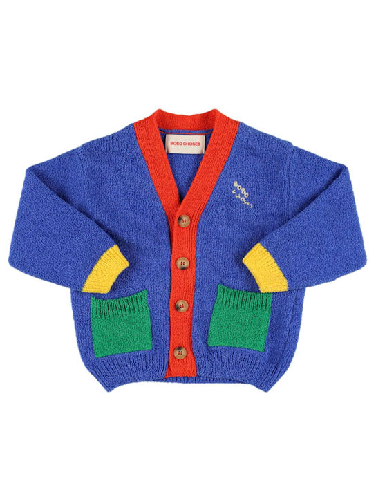 Bobo Choses: Cotton blend terry knit cardigan - Blue - kids-boys_0 | Luisa Via Roma