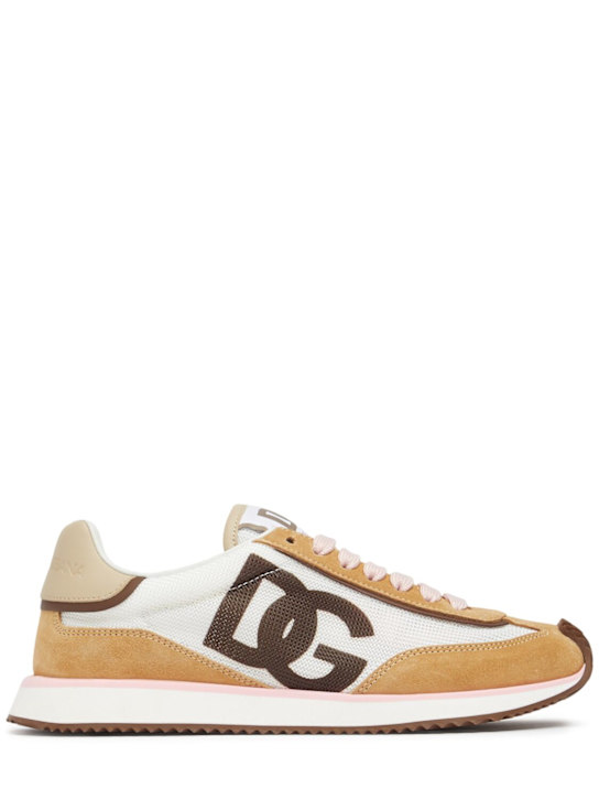 Dolce&Gabbana: Aria nylon lace-up sneakers - Bianco/Cacao - women_0 | Luisa Via Roma